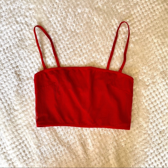 Red Mesh Cropped Bandeau Top - Picture 1 of 6
